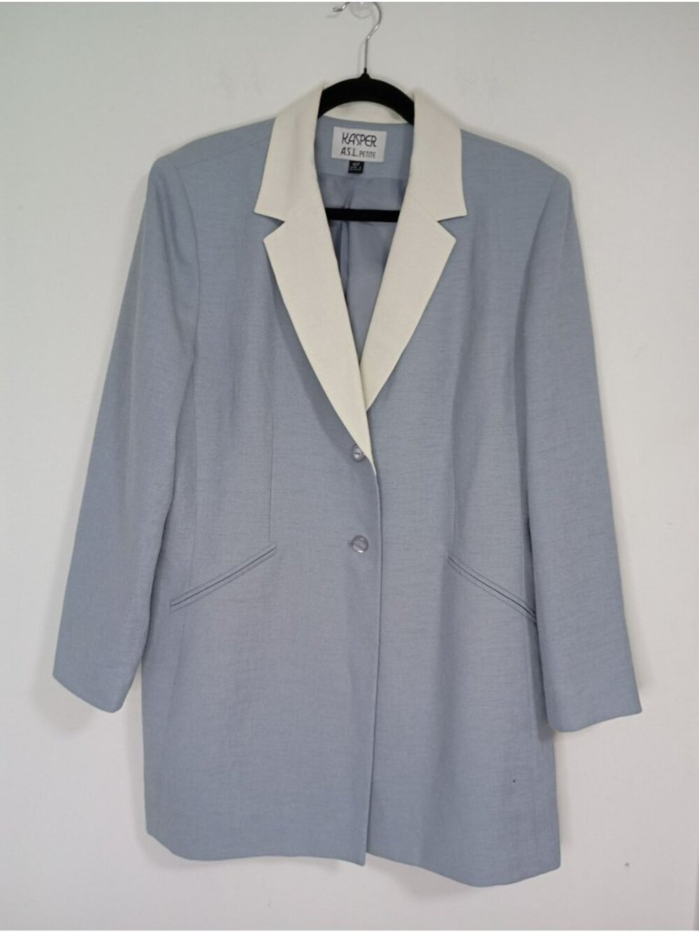 Kasper ASL Petite Womens Light Blue Blazer White Collar 16P Long Sleeve